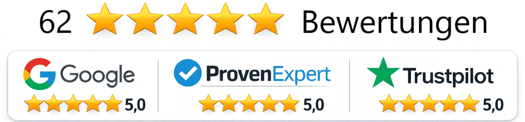 Kundenbewertungen der Schuldner- und Insolvenzberatung Stefan Habermann 5-Sterne-Kundenbewertungen der Schuldner- und Insolvenzberatung Stefan Habermann auf Google, ProvenExpert und Trustpilot